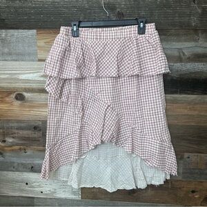 Anthropologie Moon River Size Large Hi Low Skirt Gingham Ruffle Boho Asymmetric